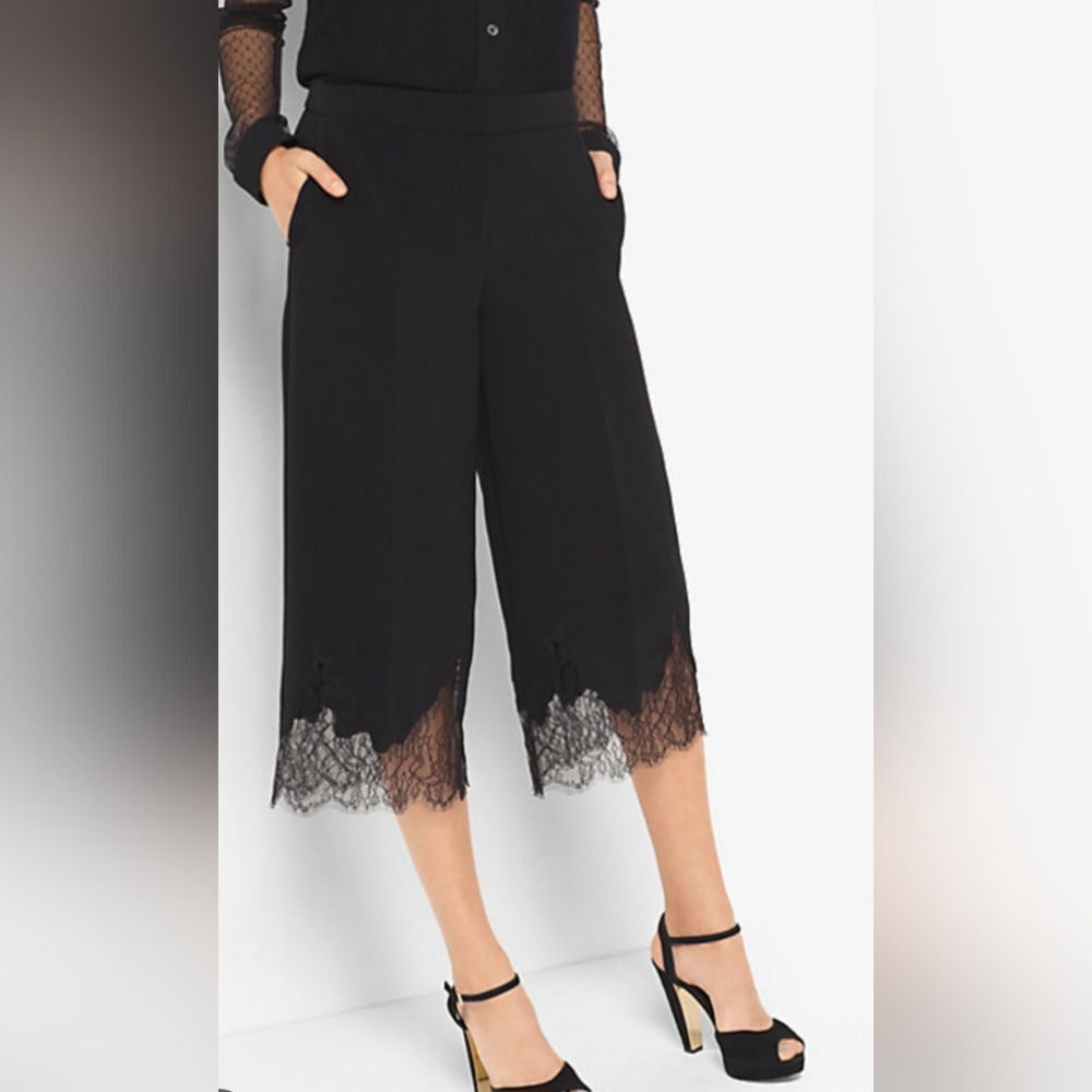 Michael Kors Lace Hem Culottes 6 Black High Waisted Wide Leg Crop Pants